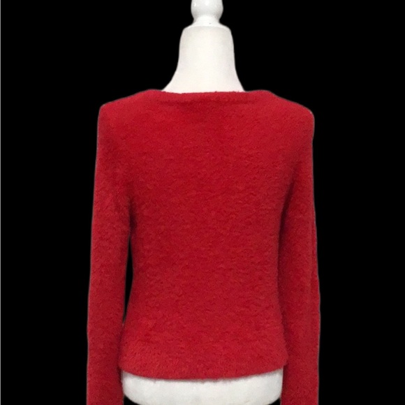 bar III Crewneck Fuzzy Red Sweater, Nylon, Size Small - Picture 4 of 6